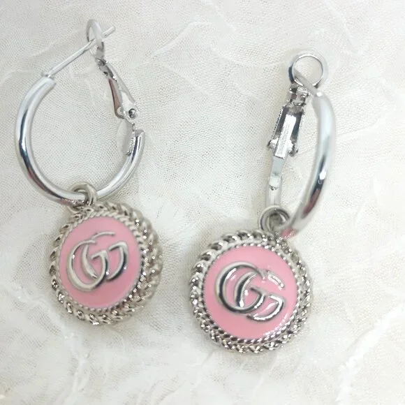 Gucci Earrings GG Logo Charm Pink & Silver - Picture 2 of 4